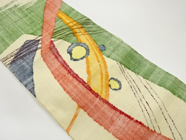 手織り紬抽象模様織出し名古屋帯